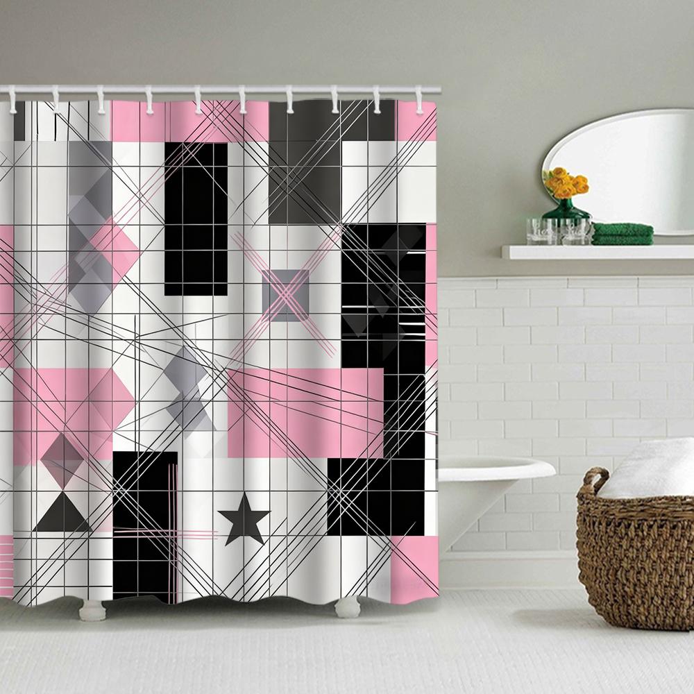 1/4 Geometric grid  print shower Curtains, Toilet Seat Decoration, Shower Curtain with Carpet and Toilet Lid, 70.8x70.8 inch