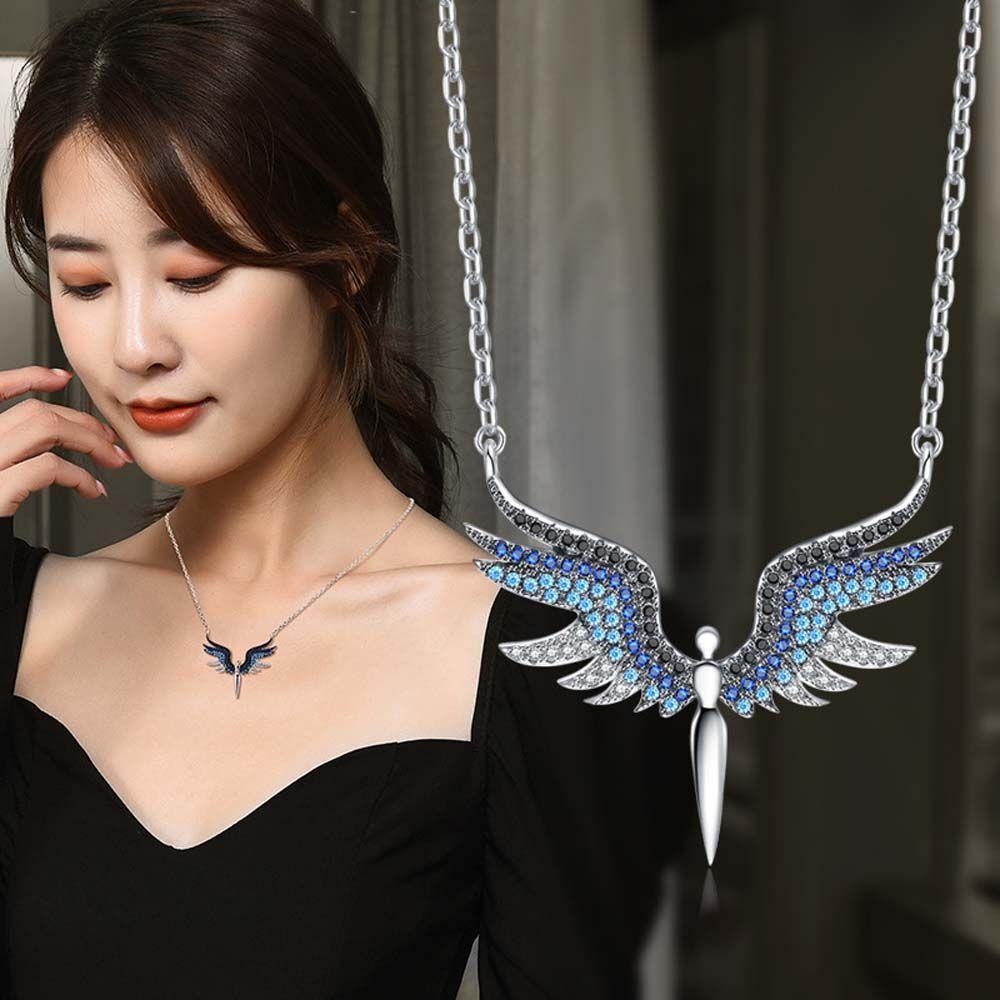 Wings Rhinestones Adjustable Pendant Woman Necklaces Clavicle Chain Choker Korean Neck Jewelry