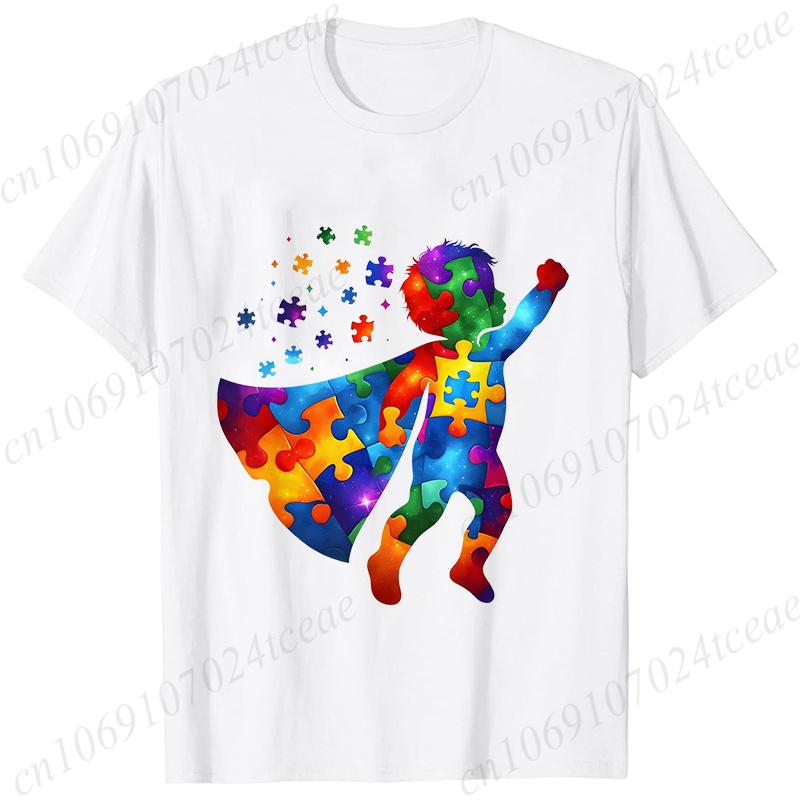 Funny Hero Autism Awareness T-shirt for Unisex Acceptance Neurodiversity Puzzle Graphic Y2k Tops Hip Hop Oversized Male Clothing