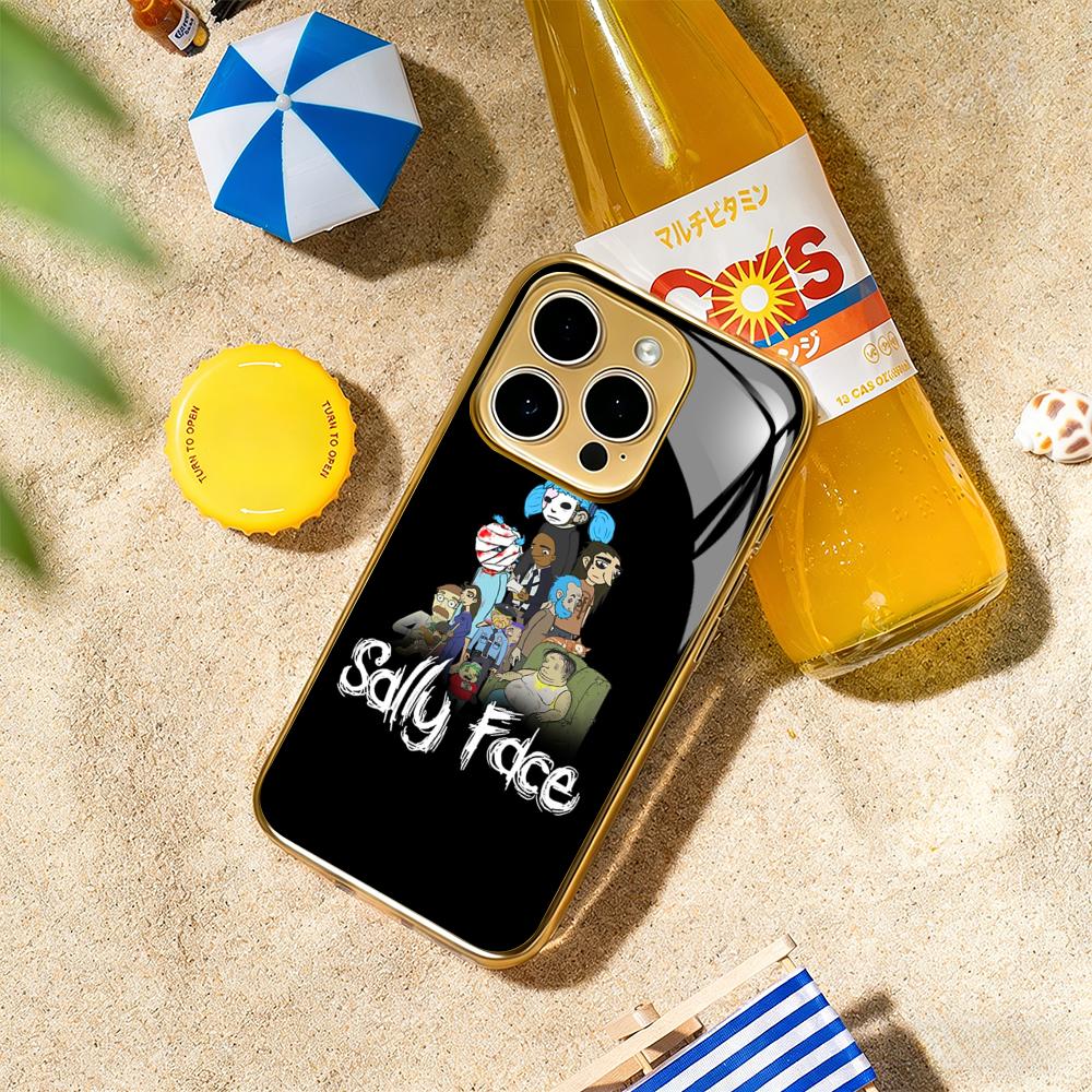 Американский sally face ретро мода Чехол для телефона Для iphone 17 16 15 14 13 12 11Pro Plus Max Позолоченный стеклянный Чехол для телефона