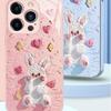 Трехмерный розовый стеклянный чехол-кролик для iPhone 16 Apple 17promax мелкодырчатый полностью закрывающий чехол для мобильного телефона