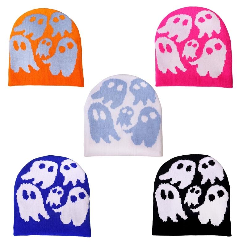 Halloween Skull Hat Unisex Knit Versatile Hat Knit Party Holiday Winter Warm Hat Fun Print Theme