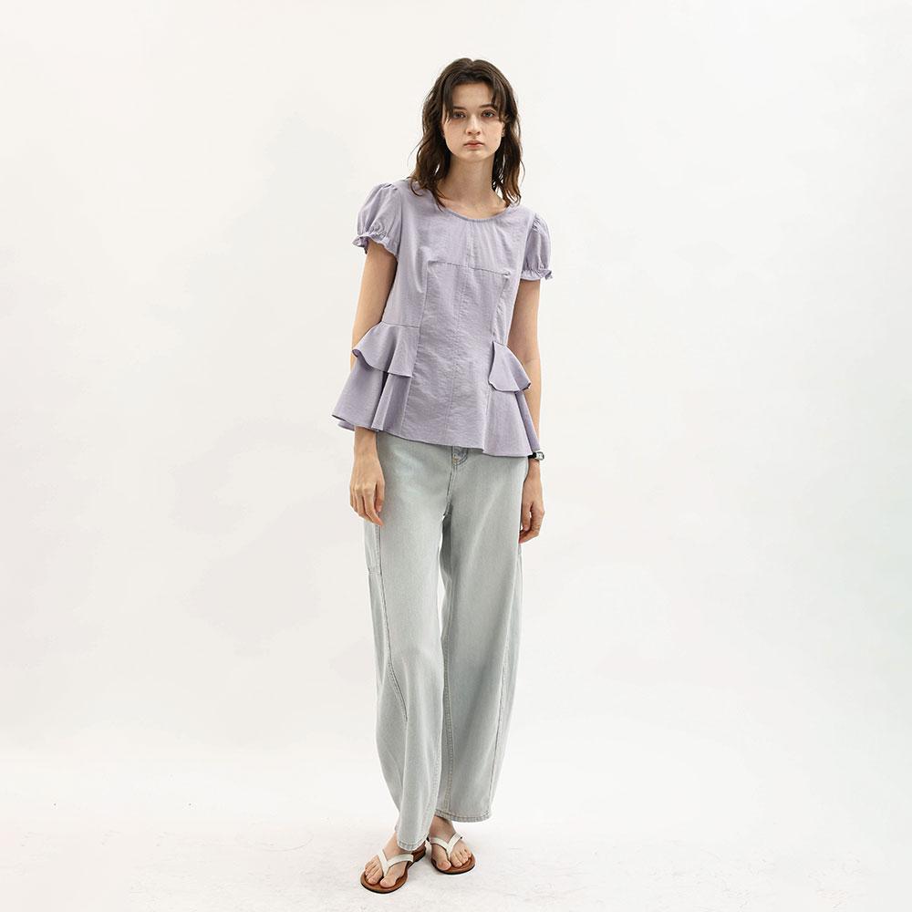 WEDNESDAY DELIGHT Wd_Peplum Puff Sleeve Blouse_Purple