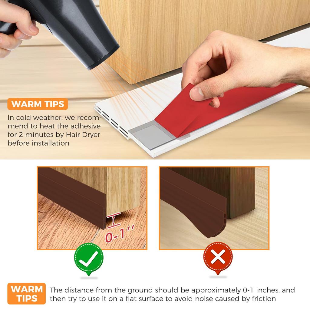 2 шт. в упаковке ограничитель сквозняка двери Дверной проем для наружных и внутренних дверей Нижнее уплотнение двери Пыле- и шумоизоляция Устранение атмосферных воздействий Изолятор защиты от сквозняка