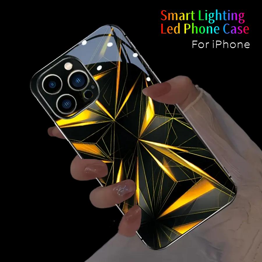 Геометрия LED Светящийся Чехол для Телефона Для iPhone 16 15 13 Pro 12 Mini 14 Plus 11 XS Max X XR 8 7 Роскошный Схематичный Звонок Светящийся Корпус