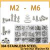 Набор шестигранных потайных гаек-шайб M2-M6, шестигранный болт, гайка, шайба, набор метрической резьбы, механический винт, шайба из нержавеющей стали