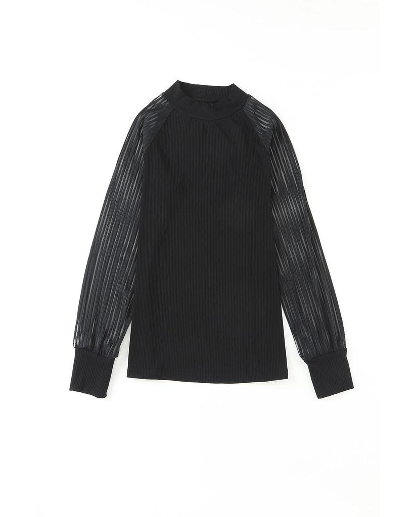 Azura Exchange Полосатый сетчатый топ с длинными рукавами и круглым вырезом в рубчик