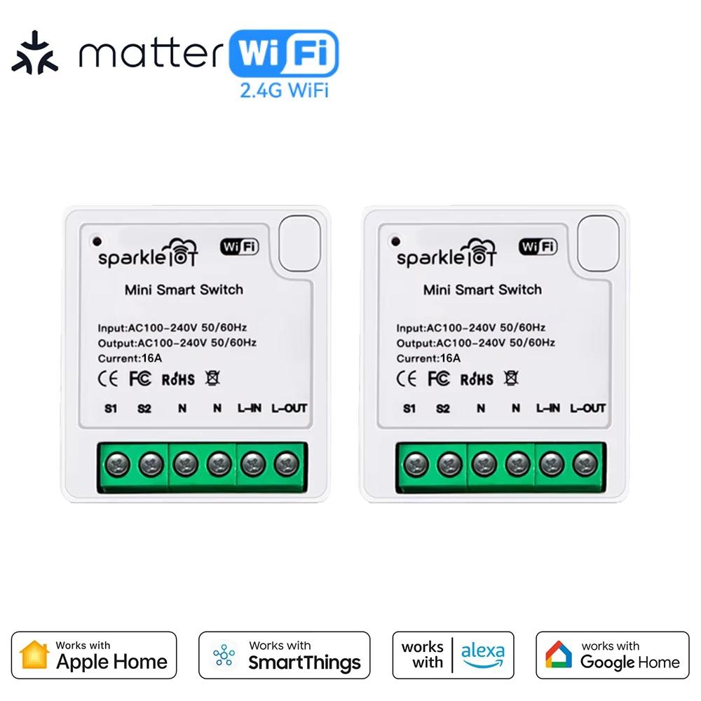 Модуль умного WiFi-переключателя Matter Мини 16А Реле для умного дома Автоматизация Автоматический выключатель Работает с Homekit Siri Smartthing Alexa Google Home