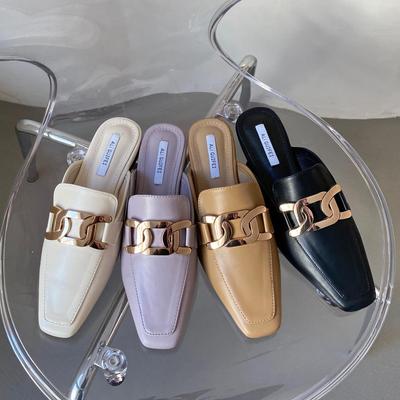 Дизайнерские металлические цепи тапочки женские фиолетовые кожаные гладиаторские сандалии цепи пряжка летние слайды обувь женские мюли