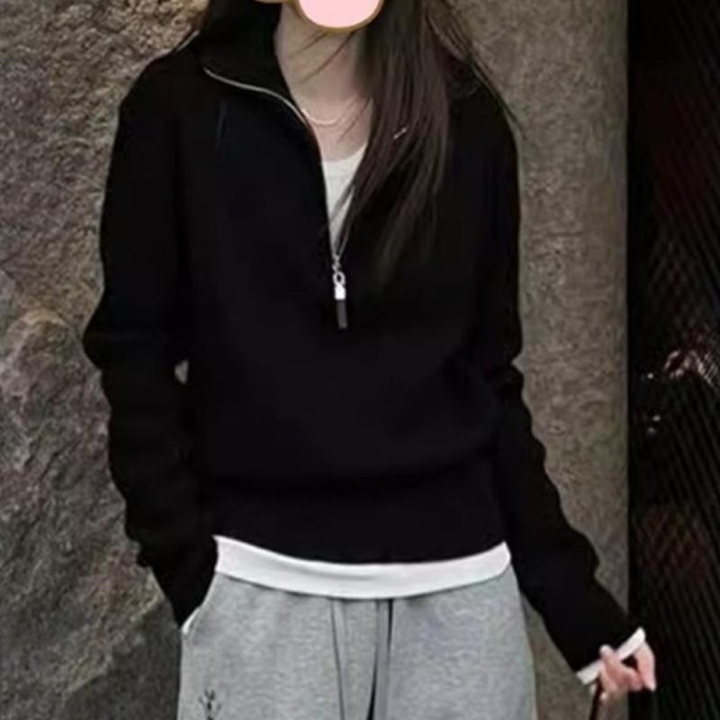 Модный женский свитер с воротником-стойкой и полумолнией, осень и зима, новый длинный рукав, внутренний трикотажный пуловер, свитера, элегантная простая верхняя одежда 2503