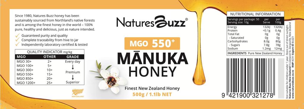 Natures Buzz Manuka Honey Натуральный мед из Новой Зеландии Прямой импорт 500 г Оригинальный продукт MGO550+