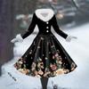 Women's Casual Dress Long-Sleeve V-Neck Patchwork Fleece Christmas Print Dress