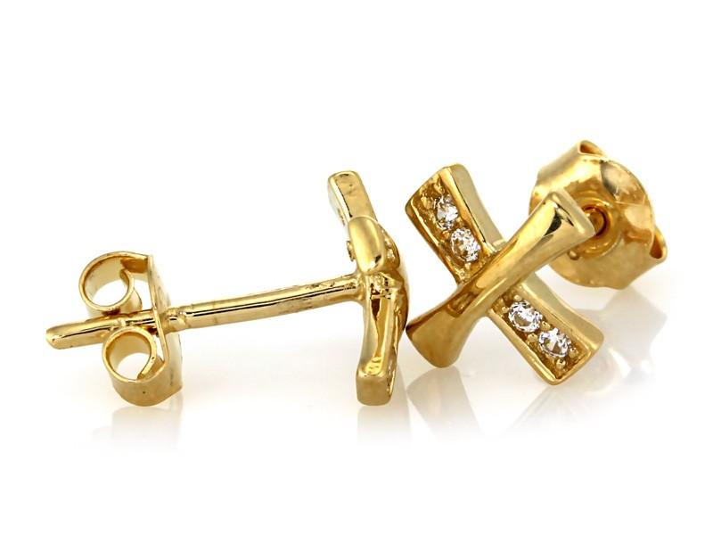 Gold stud earrings 585 letter x with cubic zirconia for women, fashionable as a gift