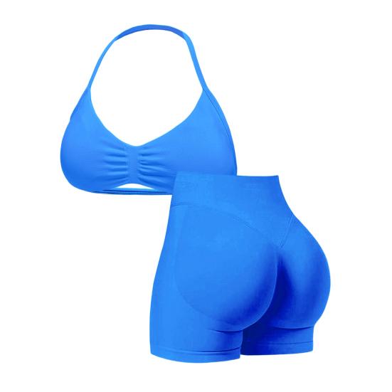 Комплект из 2 предметов для тренировок: Топ на бретелях с открытой спиной и Спортивные шорты с высокой талией и ремешками для женщин