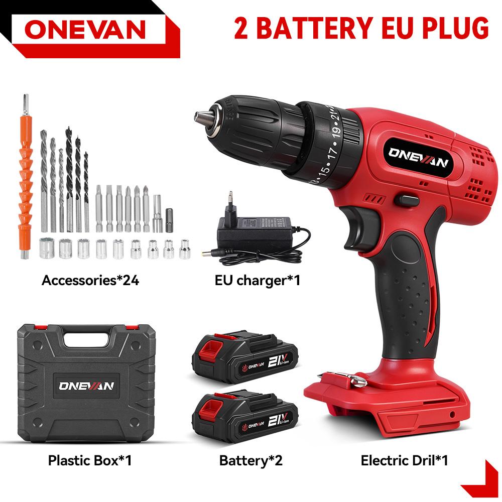 ONEVAN 25+3 Крутящий момент Электрическая ударная дрель Многофункциональная 2 скорости Аккумуляторная ударная дрель Электроинструмент Для аккумулятора Makita 18V Pin