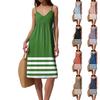 Women's Spaghetti Strap Backless Bow Loose Casual Beach Vacation Striped Printed Dress Sundress