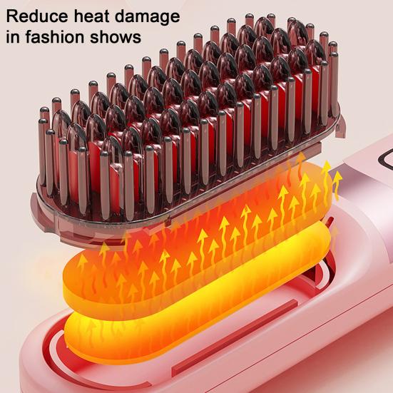 Беспроводной выпрямитель для волос Щетка 3 температурных режима Регулируемый светодиодный дисплей Быстрый нагрев Портативная дорожная электрическая горячая щетка Укладка вьющихся волос