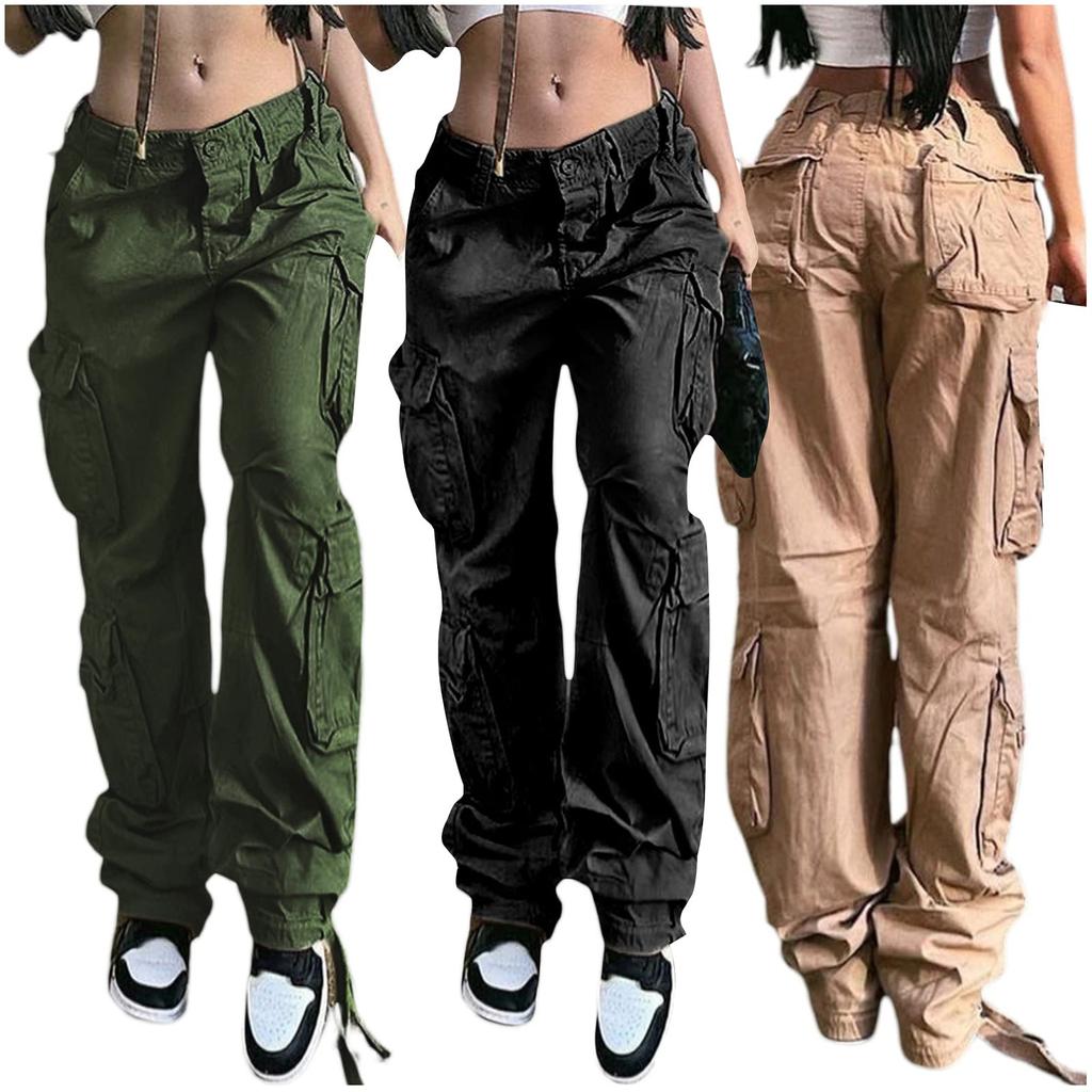 Women's Low Waist Cargo Jeans Straight Wide Leg Baggy Denim Trousers Vintage Jeans ‘90s Streetwear