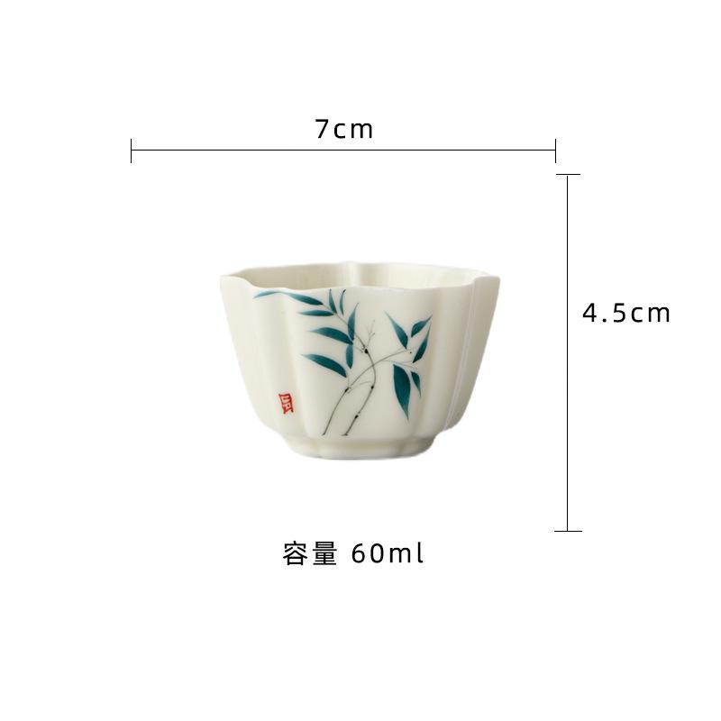 2pc/lot Hand-painted Flowers And Bamboo Teacup Japanese Tea Bowl Jug Tea-tasting Smelling Cup Jianzhan Master Cups Supplies 60ml