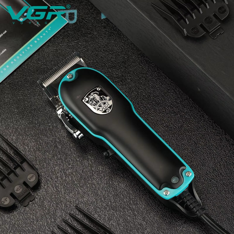 VGR V-123 Профессиональная мужская мощная сетевая машинка для стрижки волос для салона, электрическая машинка для стрижки волос с насадками разных размеров и регулируемыми лезвиями