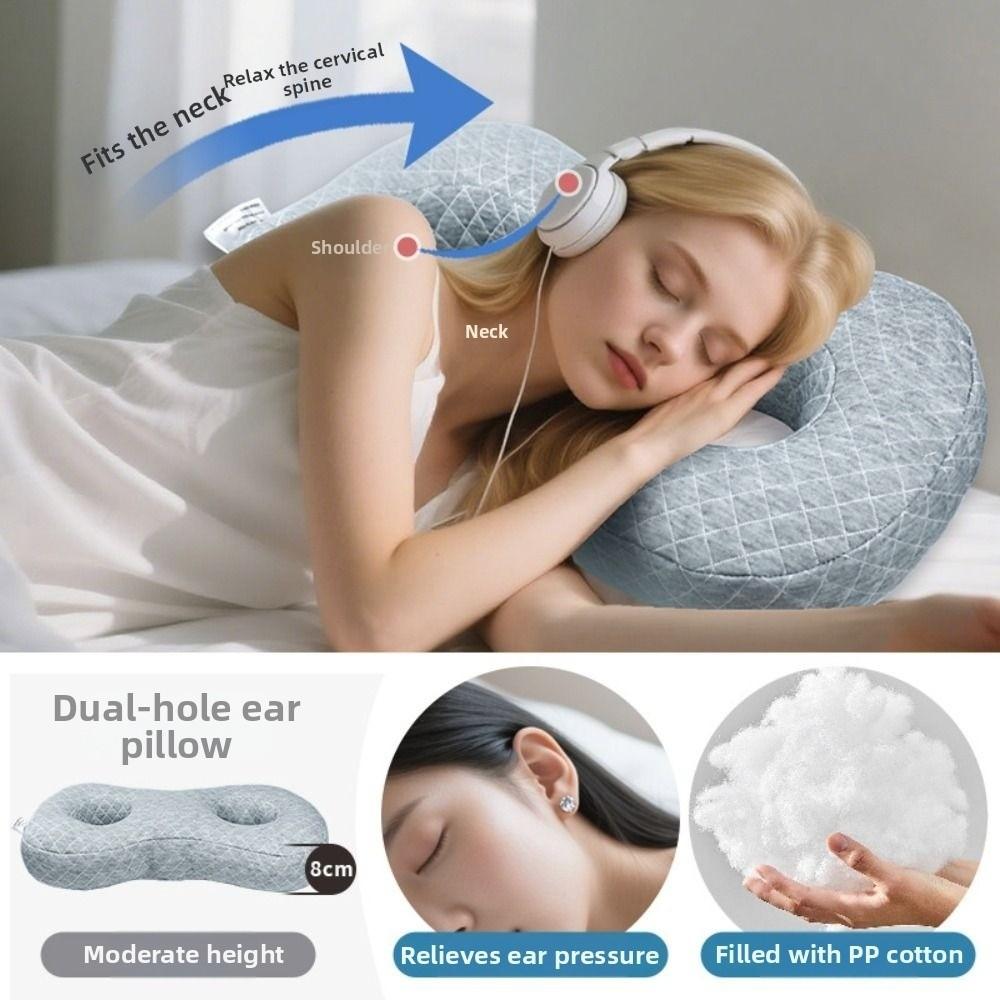 Two Ear Holes Ear Piercing Pillow Ergonomic Breathable Pillow with Ear Hole Comfortable Cotton Filling Earring Pillow