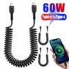 PD 60W Fast Charging Spring USB C To Type C Cable for iPhone 15 Pro Max Samsung Xiaomi  Phone Car Charger Type-C Cables