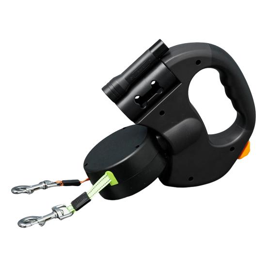 Двойной выдвижной поводок для собак, двухсторонний, 16 футов, выдвижной, с дозатором для фекалий и светодиодной подсветкой для 2 маленьких собак весом до 5 кг