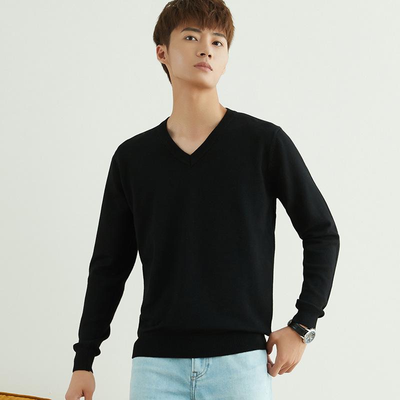 Осенне-зимний мужской вязаный свитер с V-образным и круглым вырезом, простой, в стиле «ветреный полевой», однотонный, деловой свитер.