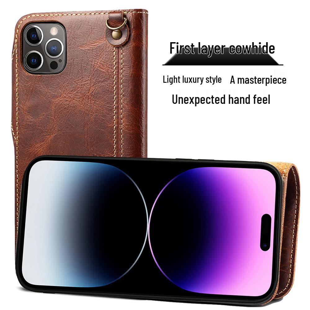Премиальный чехол-кошелек из вощеной кожи S26 для iPhone 17 Pro Max/16 Plus