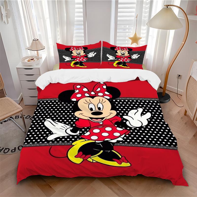 Minnie Mouse Dress Print 3Pcs Bedding Setduvet Cover With 2 Bedropillowcase Home Birthday Gift