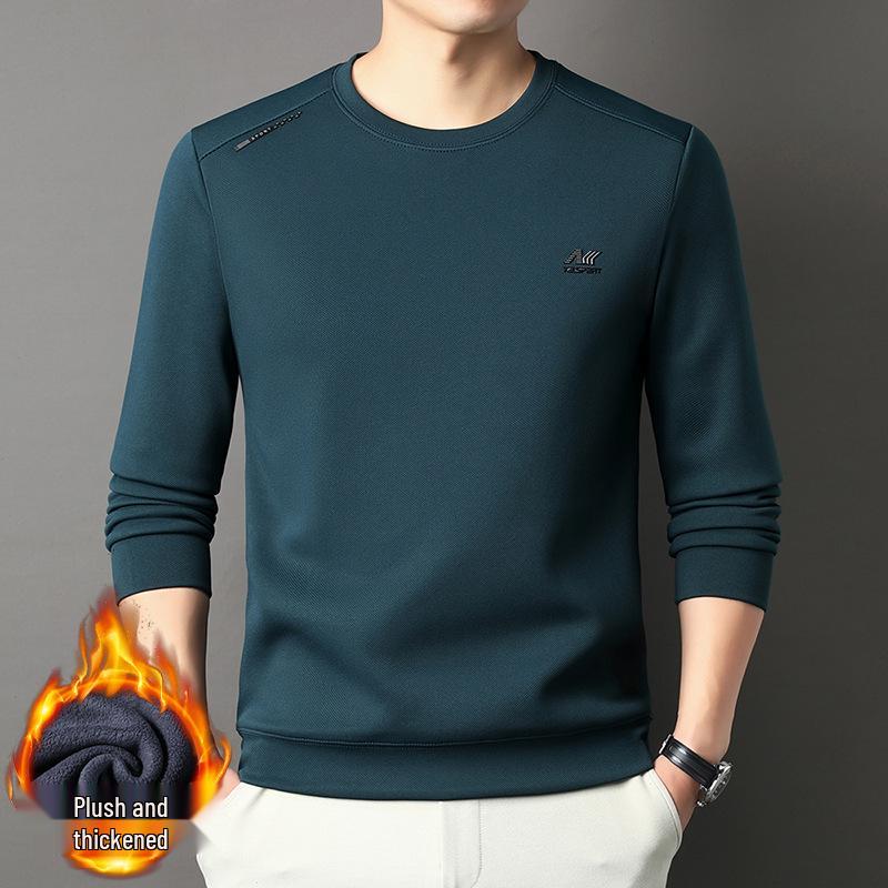 2025 Men's Fleece-Lined Casual Round Neck Warm Sweatshirt Long Sleeve T-shirt Winter Collection