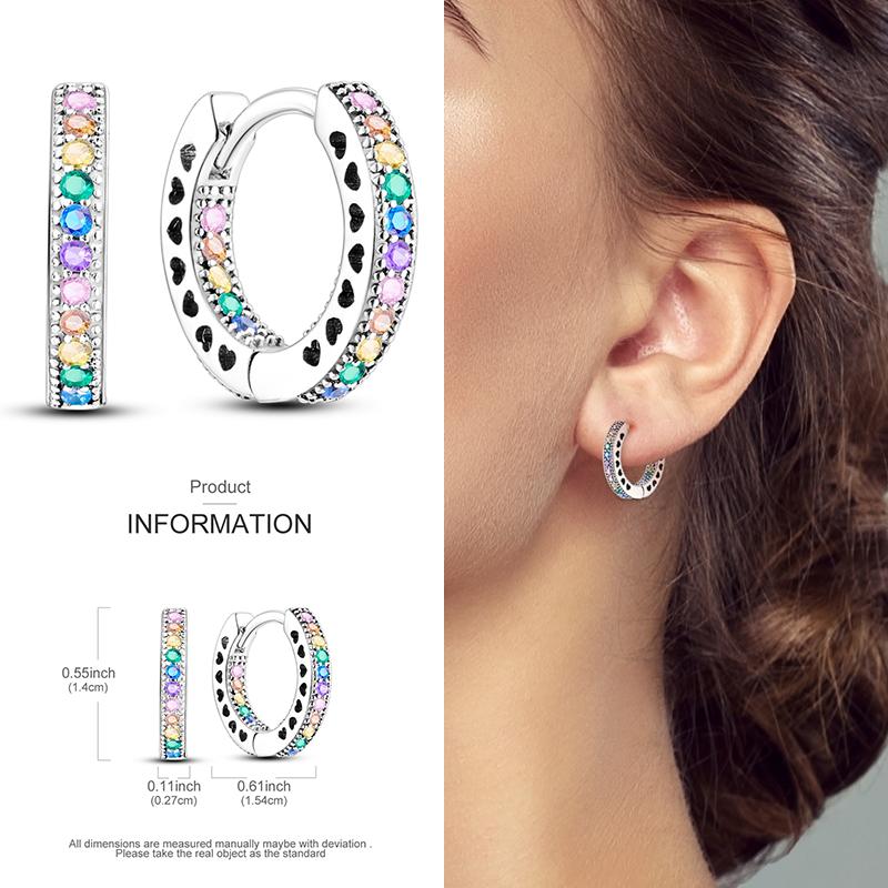 Серьги-кольца из серебра 925 пробы с разноцветными цирконами, паве, серьги-кольца для женщин, девушек, ювелирный подарок