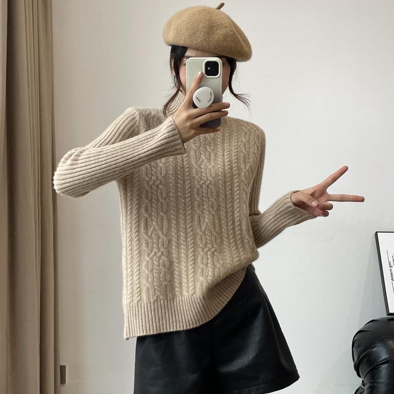 Women'S Semi-Turtleneck Versatile Wool Pullover Autumn And Winter Warm Twisted Knitted Bottoming Shirt Korean Version Of The New Sweater