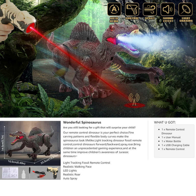 Новая большая игрушка-динозавр с дистанционным управлением из Юрского парка, модель может ходить, реалистичный звук, спрей, подходит для мальчиков и девочек, детские подарки, игрушка