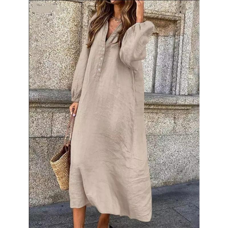 YYFS Женская мода весна осень однотонный принт длинный рукав поло воротник средняя талия повседневные платья