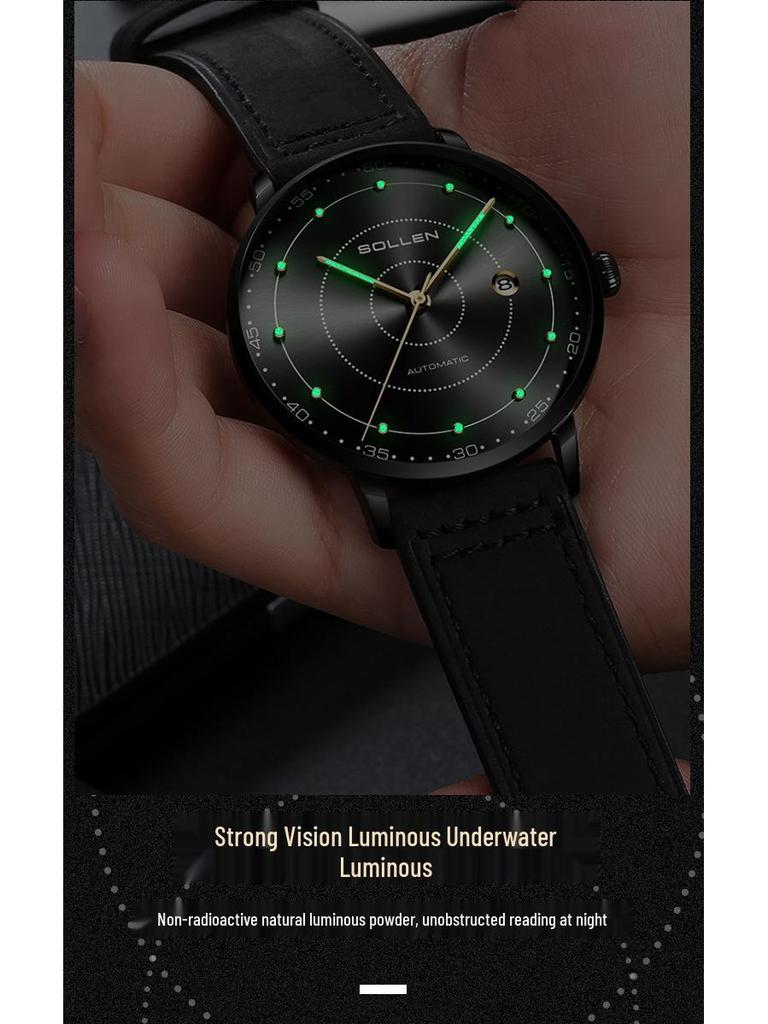 Solon Ультратонкие Автоматические Мужские Водонепроницаемые Часы с Кожаным Ремешком - Простые и Стильные.