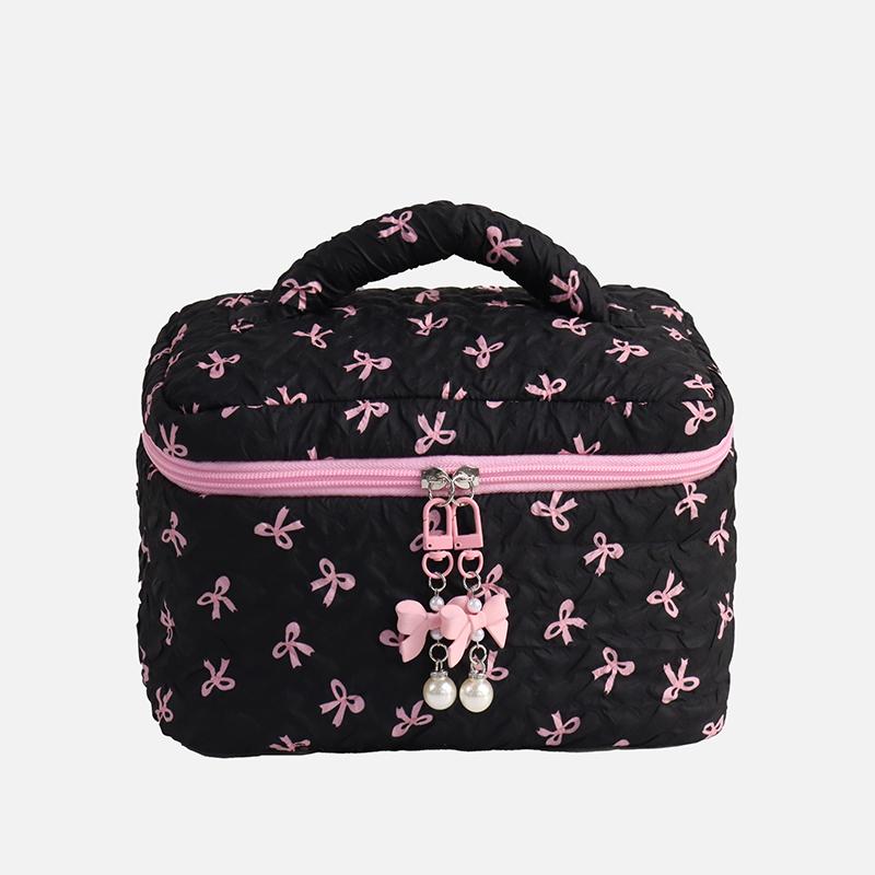 WTEMPO Элегантные косметички с принтом банта, большой вместимости, высококлассные женские сумочки для ухода за ногтями, дорожные сумки для хранения косметики, кошельки на молнии с двумя головками