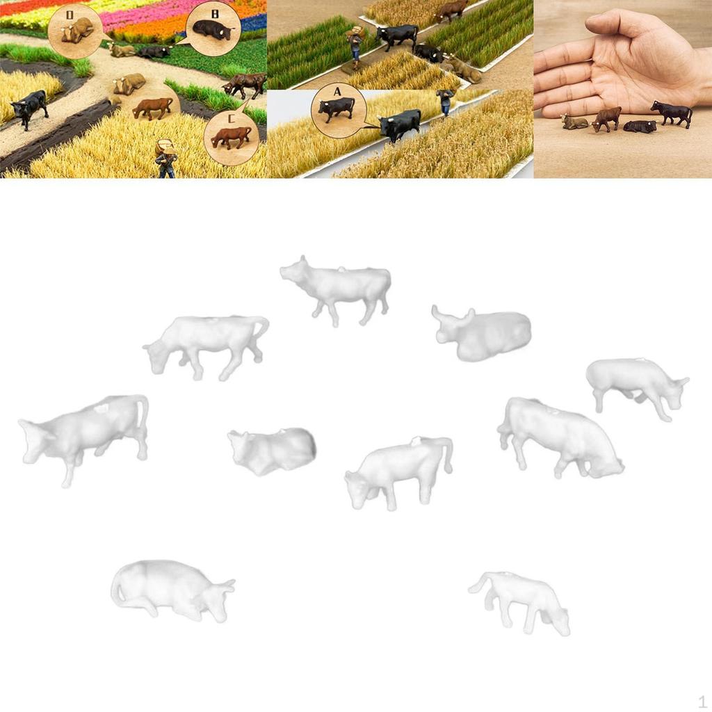10Pcs 1/87 Scale Cow Model Miniature Cows Role Play Figure Farm Animal Diorama Scenery for