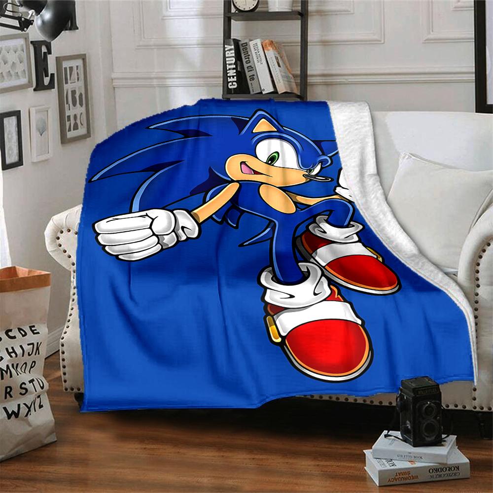 1Pc Sonic Hedgehog Adventure Flannel Blanket, Soft And Comfortable, Casual Warm, Camping Travel, Christmas, Halloween Xmas Gift. G1281