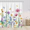 Hand Painted Floral Shower Curtains Set Watercolor Flowers Plants Poppies Butterfly Simple Polyester Nordic Bathroom Decor Hooks