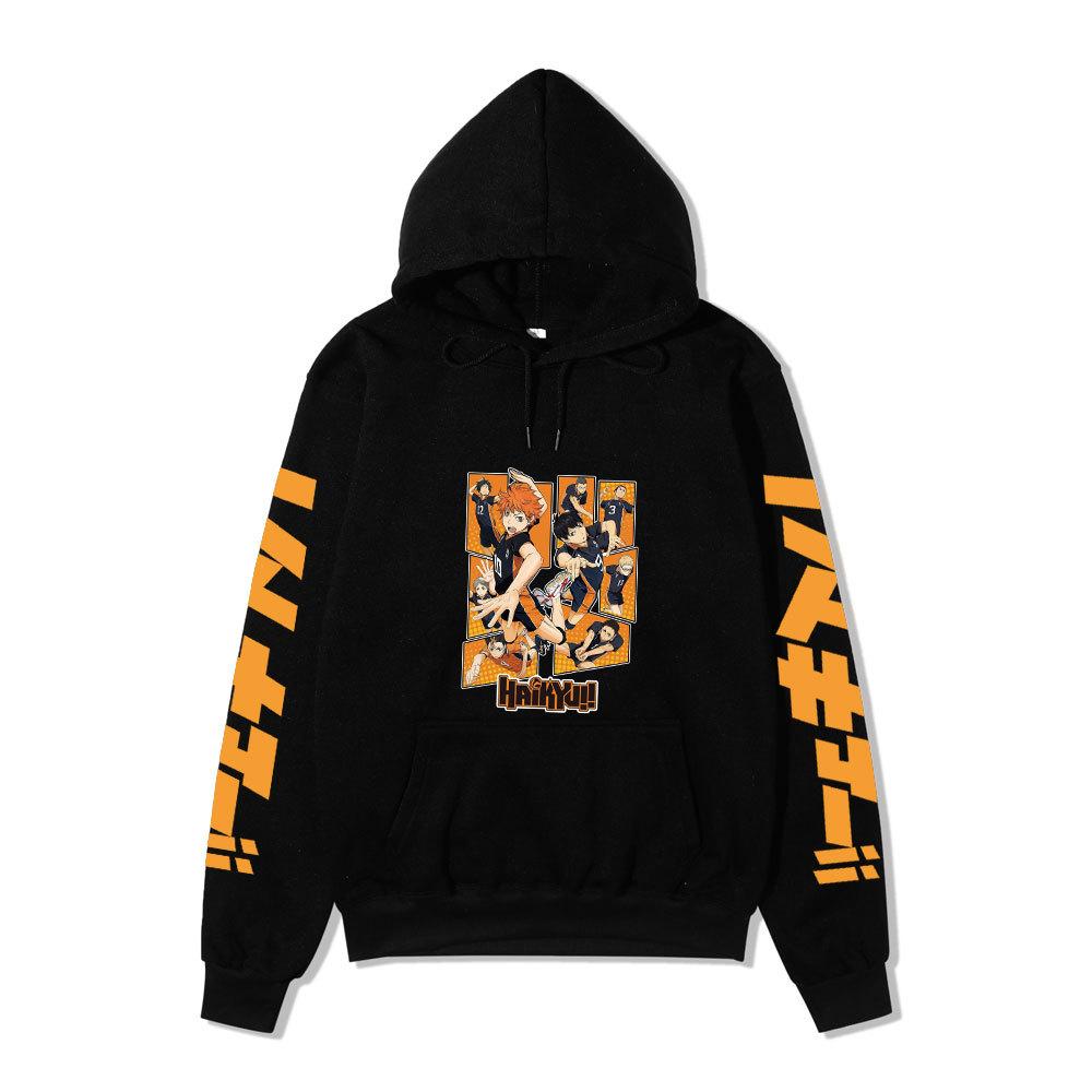 Толстовка с капюшоном унисекс из флиса Haikyuu Команда Карасуно Коллаж Оранжевая Японский Вертикальный Буквенный Рукав Волейбол Аниме Пуловер Толстовка