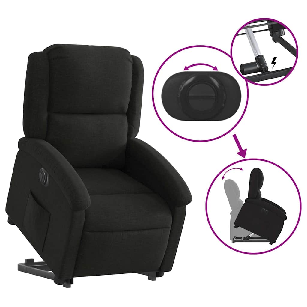 Electric Recliner Chair with Rising Function Black Fabric