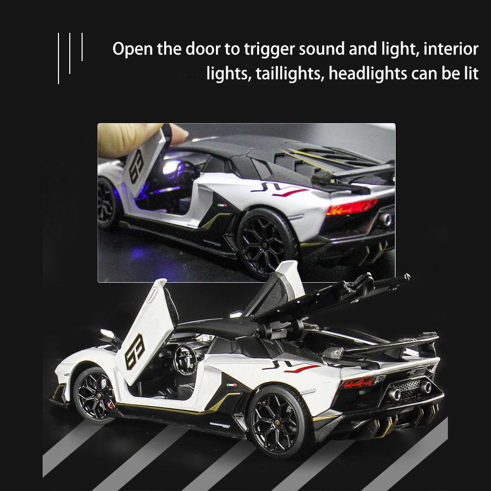 Масштаб 1/24 Lambo Aventador SVJ63, литая под давлением модель автомобиля, игрушечный автомобиль с откатным механизмом, звуком и светом для детей, коллекция подарков для мальчиков и девочек