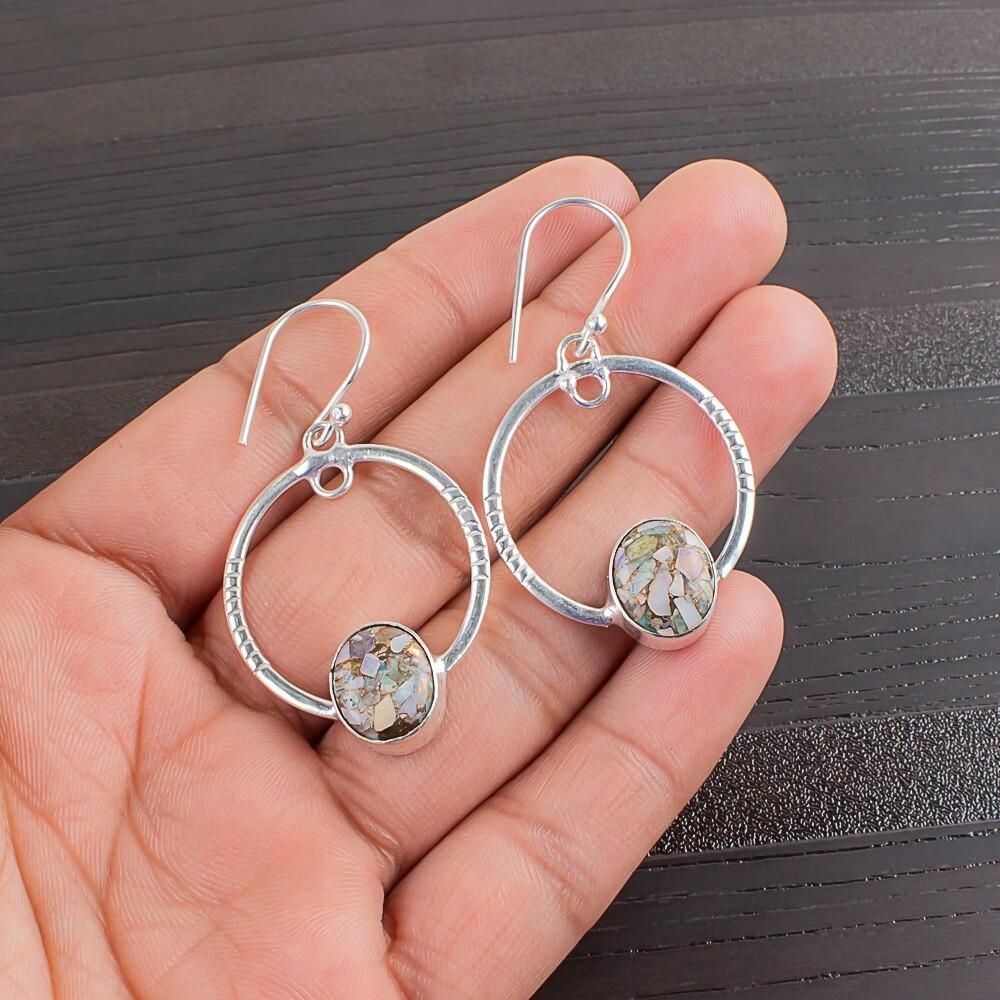 Ethiopian Opal Copper Turquoise Gemstone 925 Sterling Silver Jewelry Earrings EE-67-22