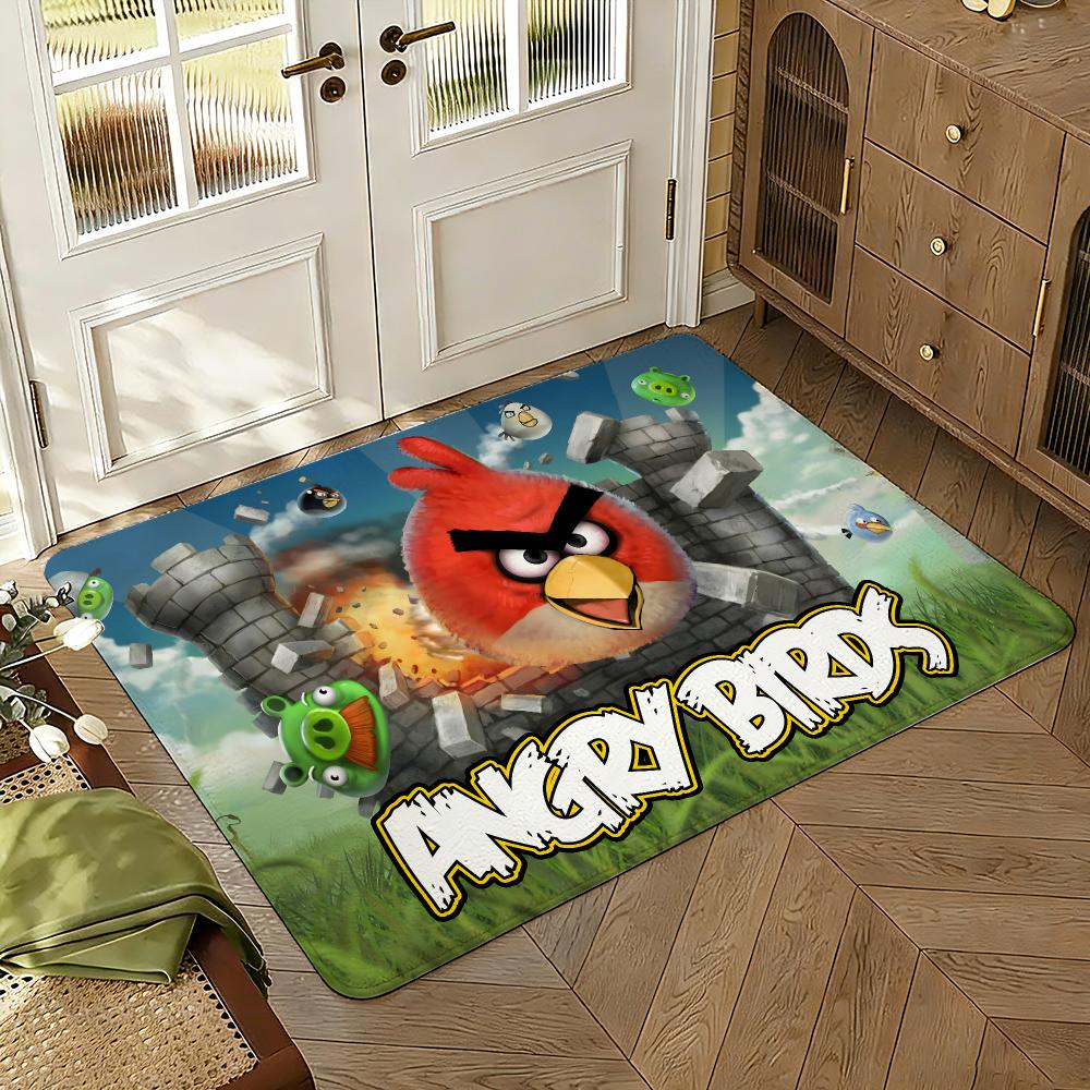 A-Angry Birds Game Floor Mat Soft Thickened Absorbent Non-Slip Bedroom Living Room Door Mat Home Decor Flannel Rugs