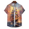 Summer Shirt For Men Lighthouse 3d Printed Men‘S Clothing Loose Oversized Shirt Beach Party Short Sleeved Tops Hawaii Sweatshirt