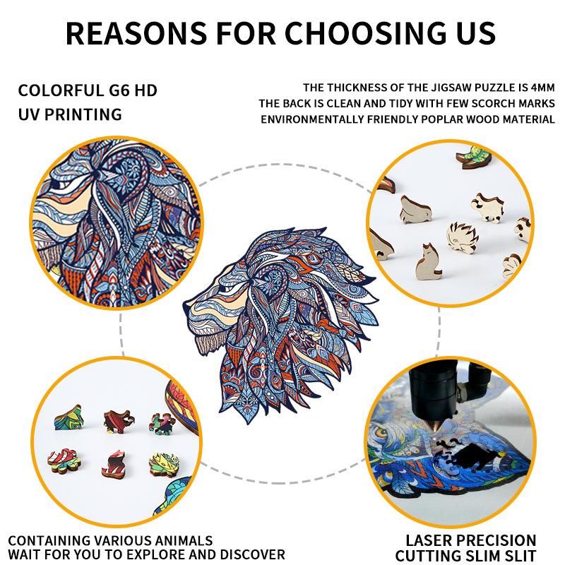 Деревянный пазл-головоломка I. Деревянная головоломка с животными правильной формы. Популярная настольная игрушка для группы животных. Детские игрушки для взрослых. Головоломка.