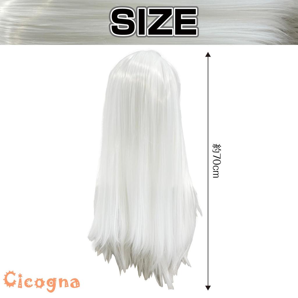 White Full With [Cicogna] Wig, Hair, White, Straight, Long, 70cm, Wig, Net, Silver-White, Bangs, Cosplay, Halloween, Costume, Women, Female,