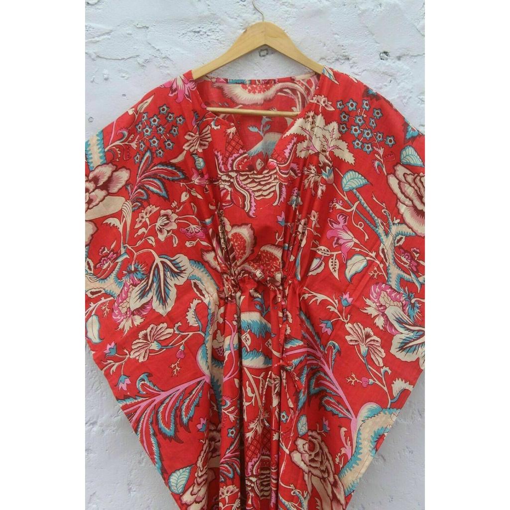 Индийская красная длинная роза с принтом хлопка в стиле хиппи макси женская ночная рубашка в стиле бохо платье-кафтан CKFTN-SCRN-FULL-BUYIT-029