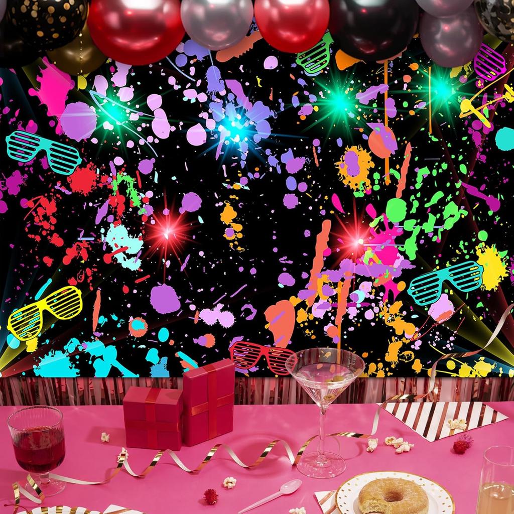 Avezano Неоновый Светящийся в Темноте Фон Брызги Краски Граффити Светящаяся Вечеринка 80-е 90-е Тематический День Рождения Фон Цветной Неоновый Праздник Фоны для Дня Рождения